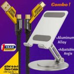 MaxCharge Pro Combo – 4-in-1 Fast Cable & Aluminium Mobile Holder